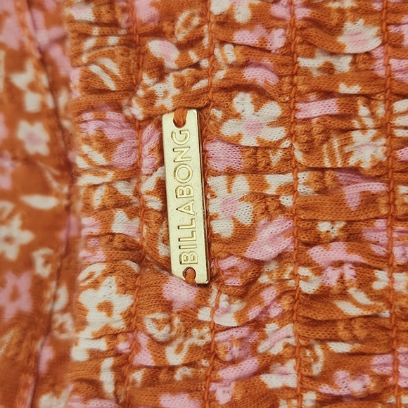 NWT Billabong Shirt 100% cotton orange floral top cropped fit - Picture 3 of 6